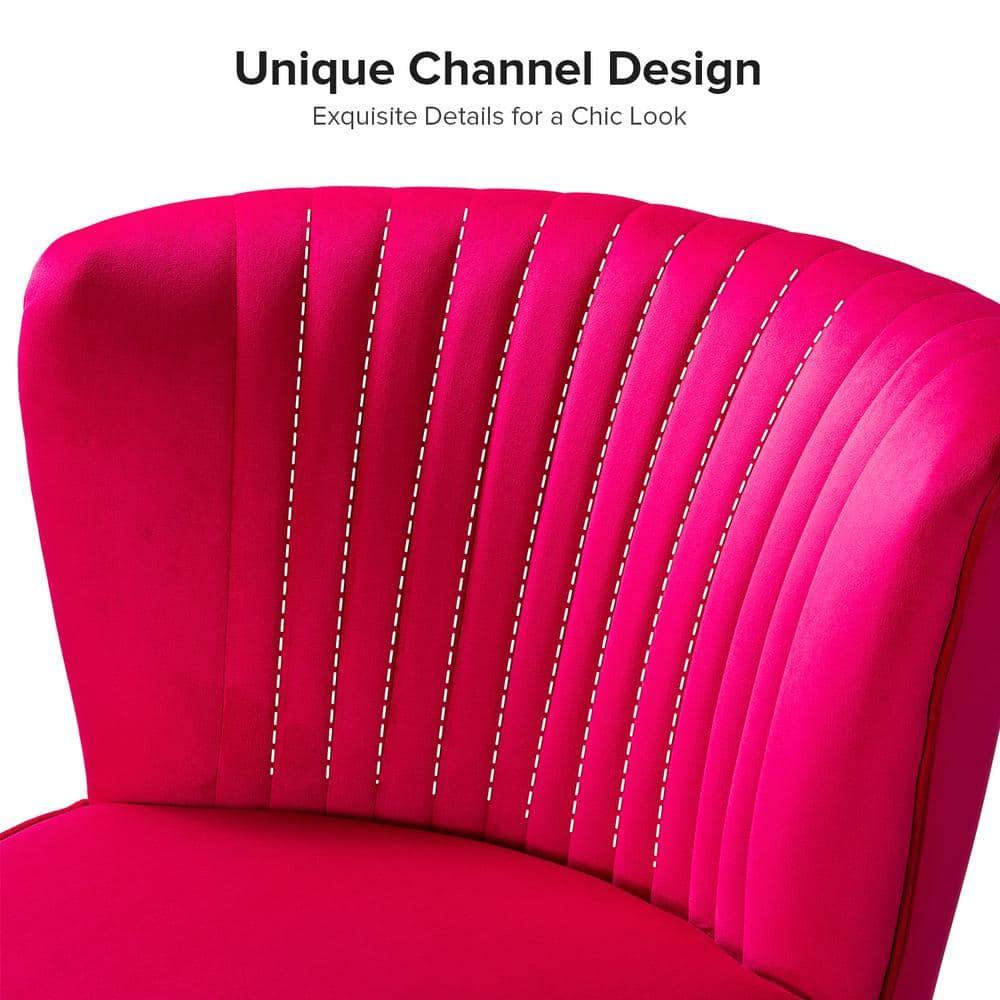 Velvet Accent Chair Upholstered Armless Side Chair Gold Leg Home Living Room Adult Fushia