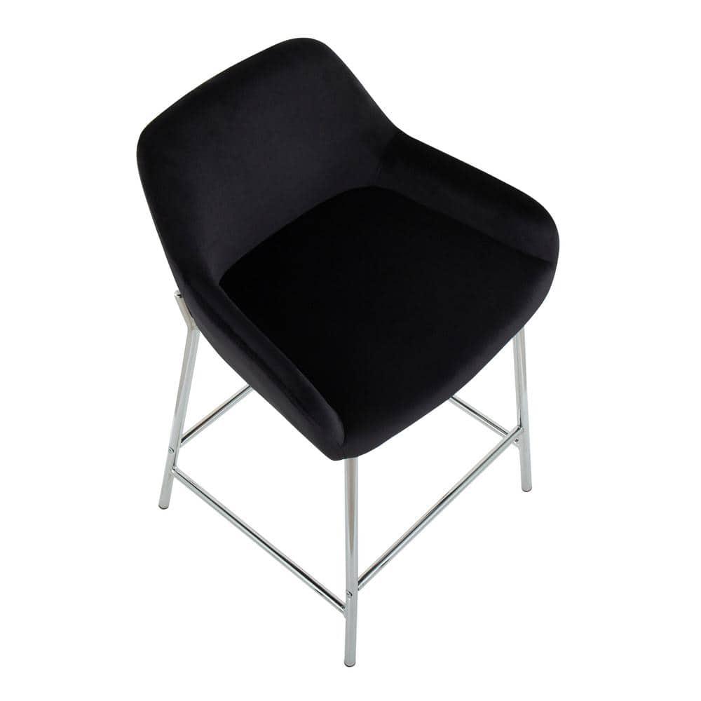 Set of 2 Daniella Metal/Velvet Counter Height Barstools Chrome/Black - LumiSource: Upholstered, Steel Legs, Foam Fill