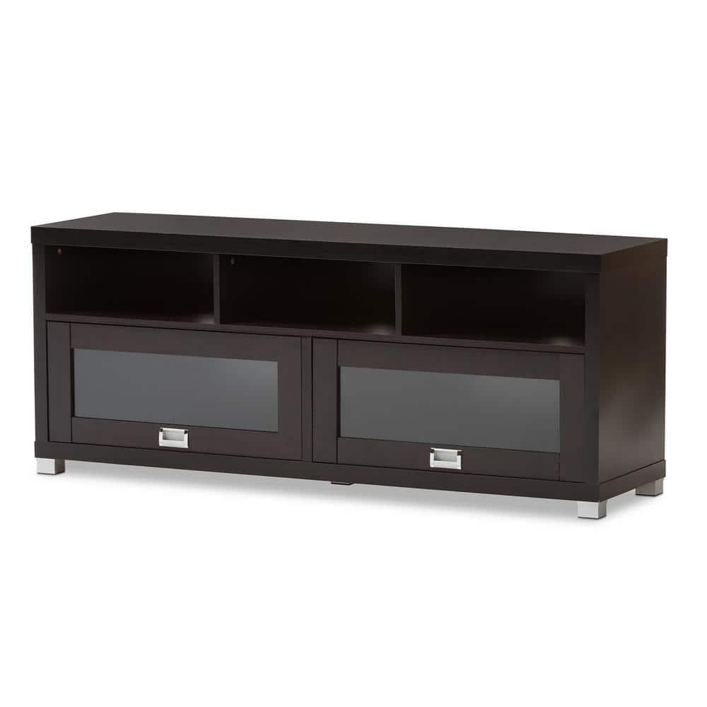 Modern TV Stand for TVs up to 62" Dark Brown - Wholesale Interiors: Entertainment Center with Cable Management