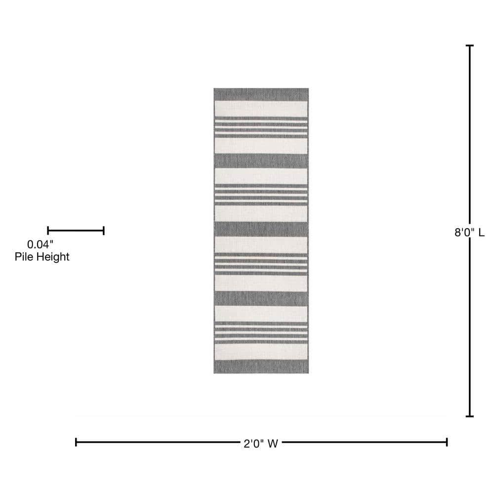 Nuloom Robin Striped 2x8 Indoor/Outdoor Runner Rug for Living Room Patio Deck Front Porch Entryway Hallway Kitchen, Light Grey/Ivory