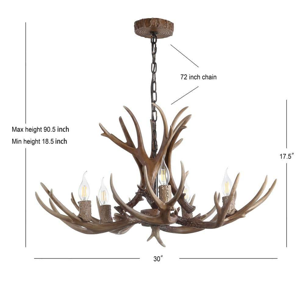 JONATHAN Y JYL6300A Eldora 30" Adjustable Resin Antler 5-Light LED Chandelier, Farmhouse, Rustic, Cottage, Transitional for living room, dinning room, bedroom, office Bulb Included, Brown