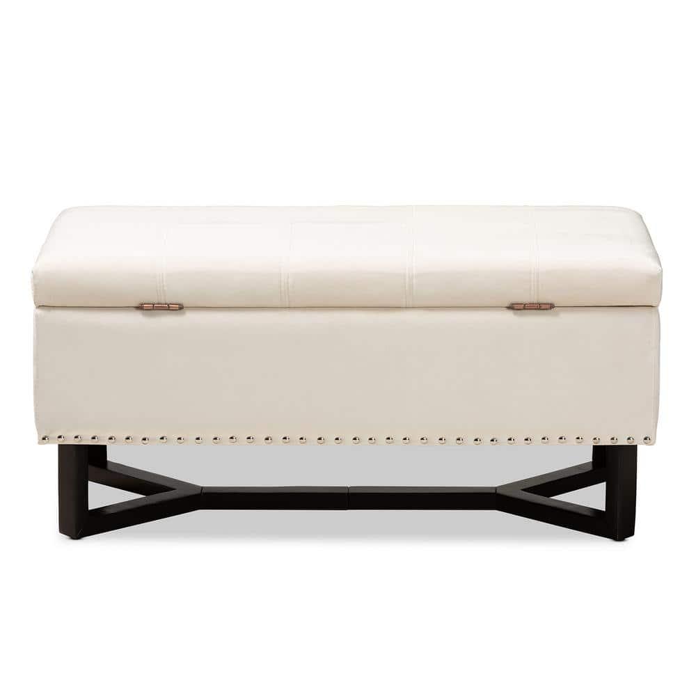 Esther Modern and Contemporary Beige Velvet Fabric Upholstered and Wood Storage Ottoman