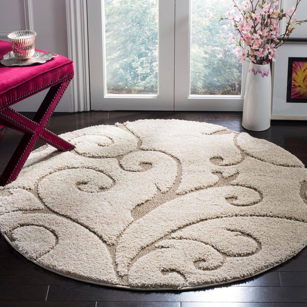 Florida Shag SG455 Power Loomed Indoor Area Rug - Cream/Beige - 5' round - Safavieh.