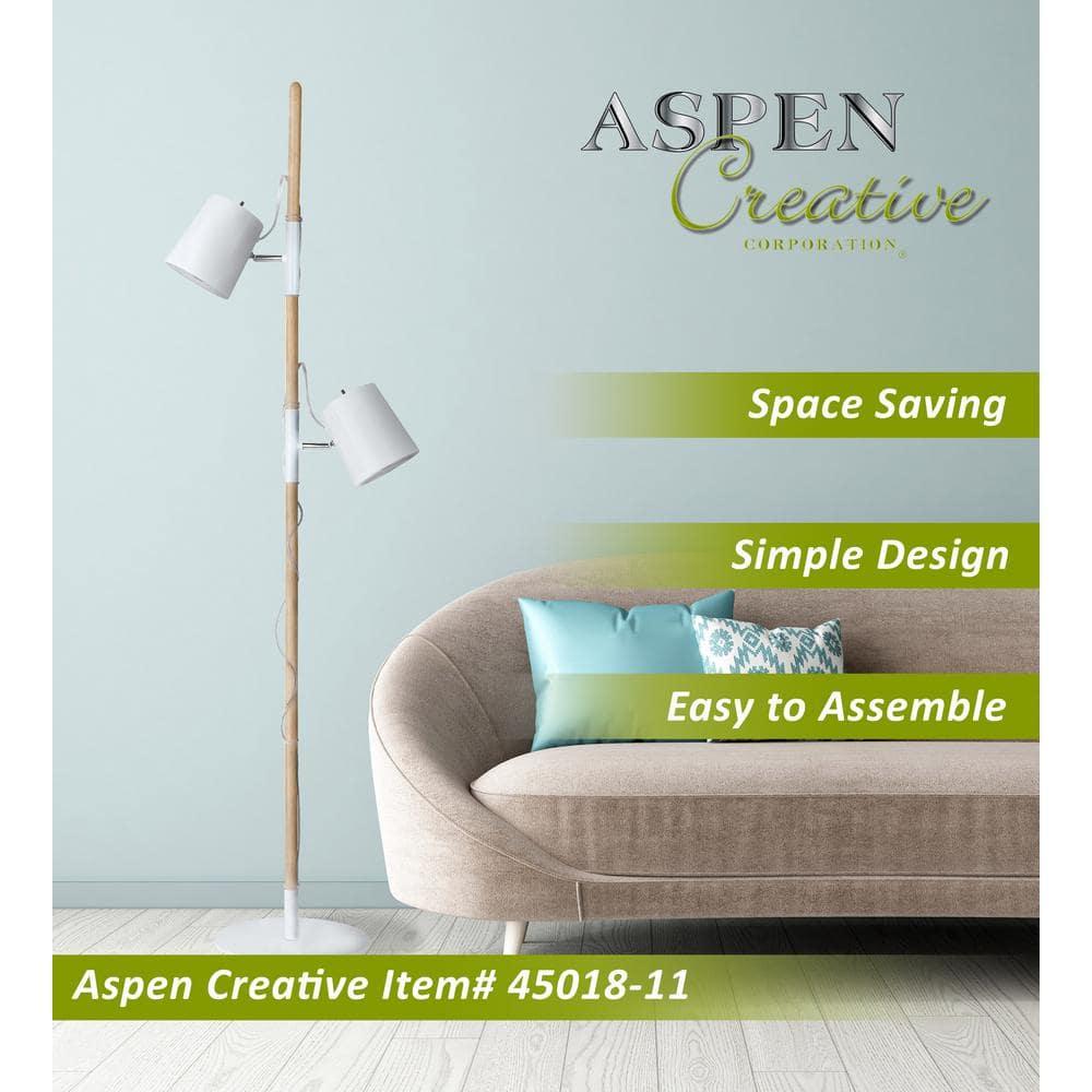 Aspen Creative 45018-11, Two-Light Adjustable Tree Floor Lamp, Modern Design in Matte White, 61-1/2" High