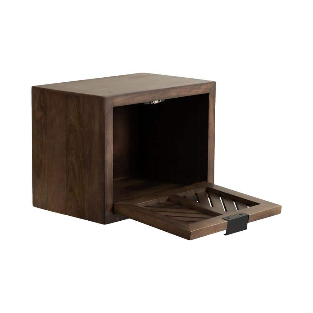 Kate and Laurel Mezzeta Modern Floating Shelf Side Table with Storage Cubby, 16 x 10 x 12, Natural Wood, Decorative Slatted Wood Floating Nightstand with Pull Down Door for Use as Bathroom Storage