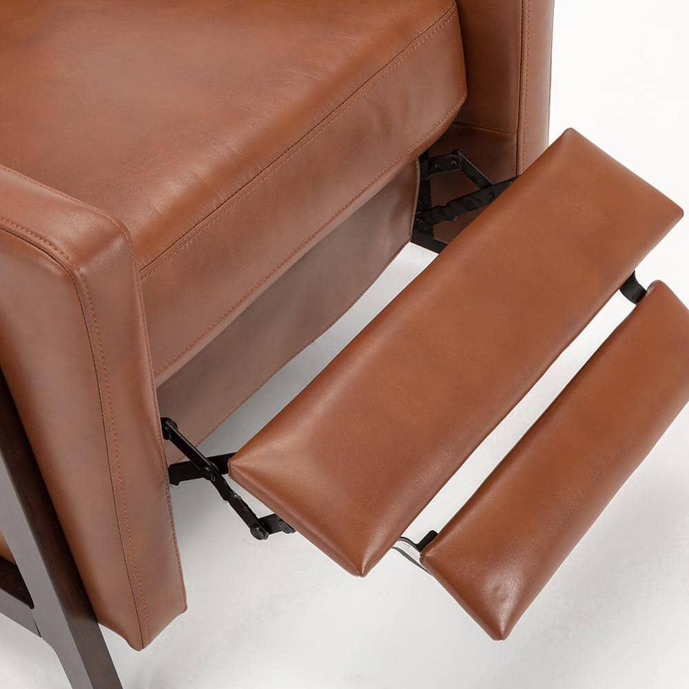 Comfort Pointe Maxton Press-Back Recliner Caramel: Mid-Century Modern, Faux Leather, High Back, Pocketed Coil Seating