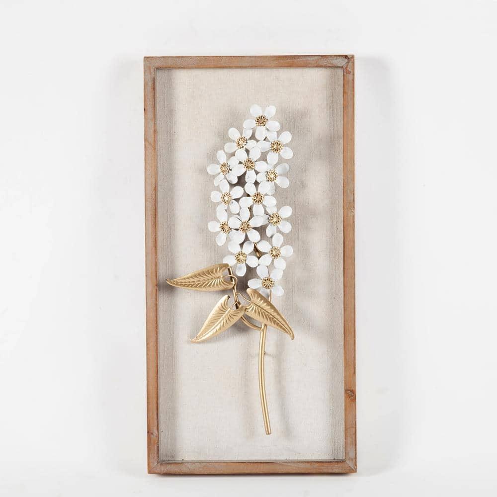LuxenHome Set of 2 White and Gold Flower Bouquet Wall Decor Brown