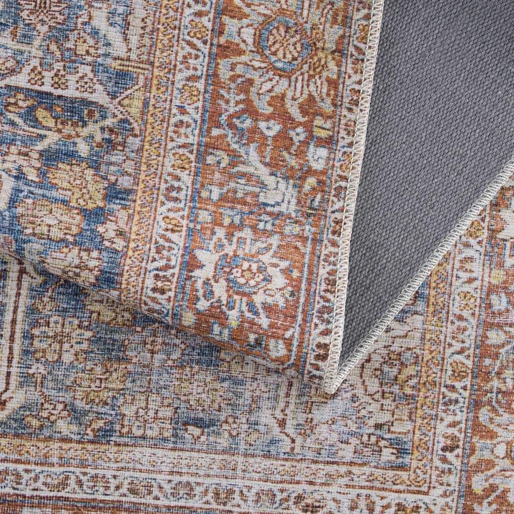 Hauteloom Mair Oriental Persian Machine Washable Red/Dark Blue Area Rug