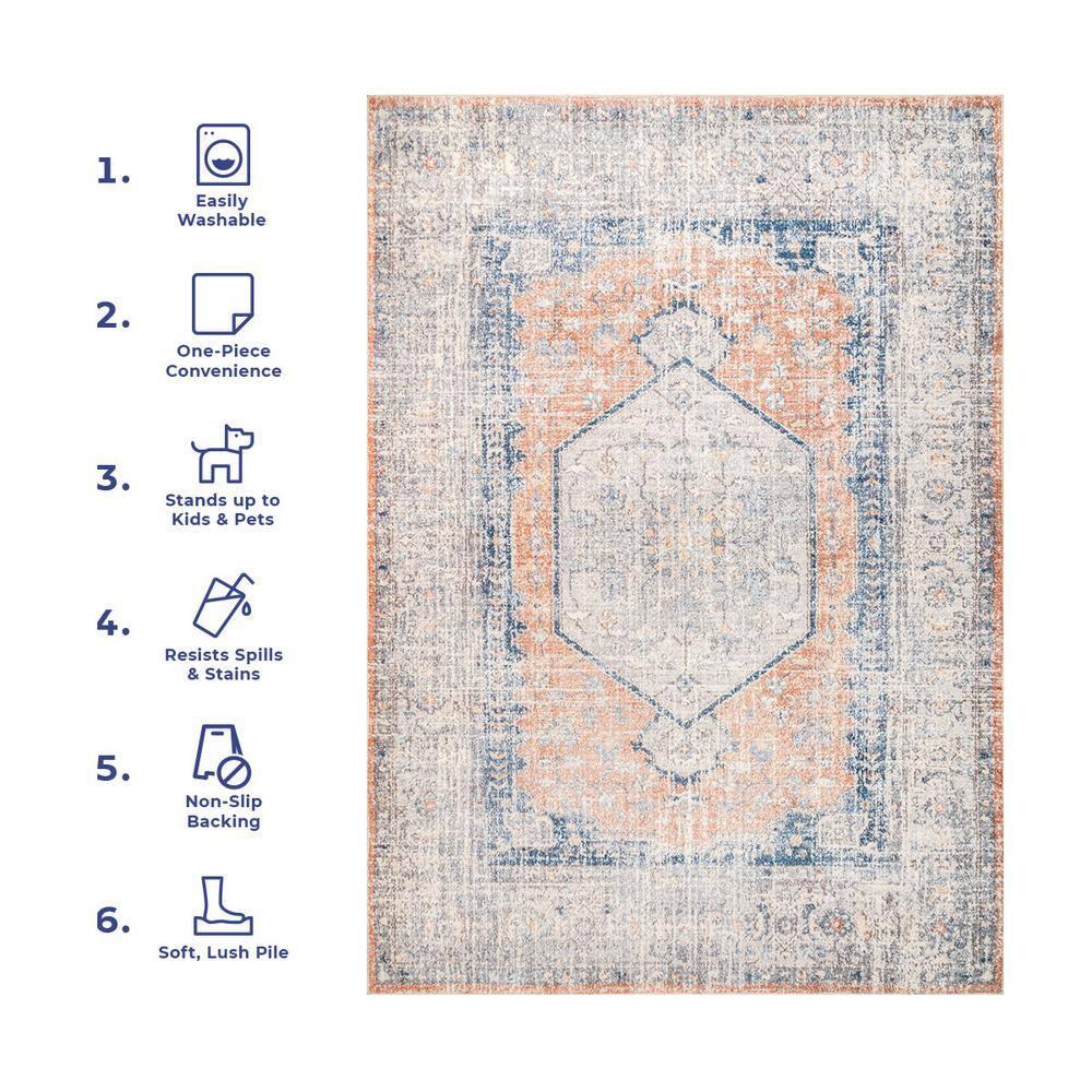 Nuloom Jacquie Pet Friendly Machine Washable Vintage Floral Area Rug, 8' x 10', Peach
