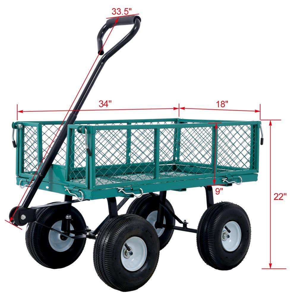 Steel Garden Cart with Steel Mesh Removable Sides, 550 lb Capacity Heavy Duty Yard Cart, 3 cu ft Foldable Metal Wagon for Garden, Green