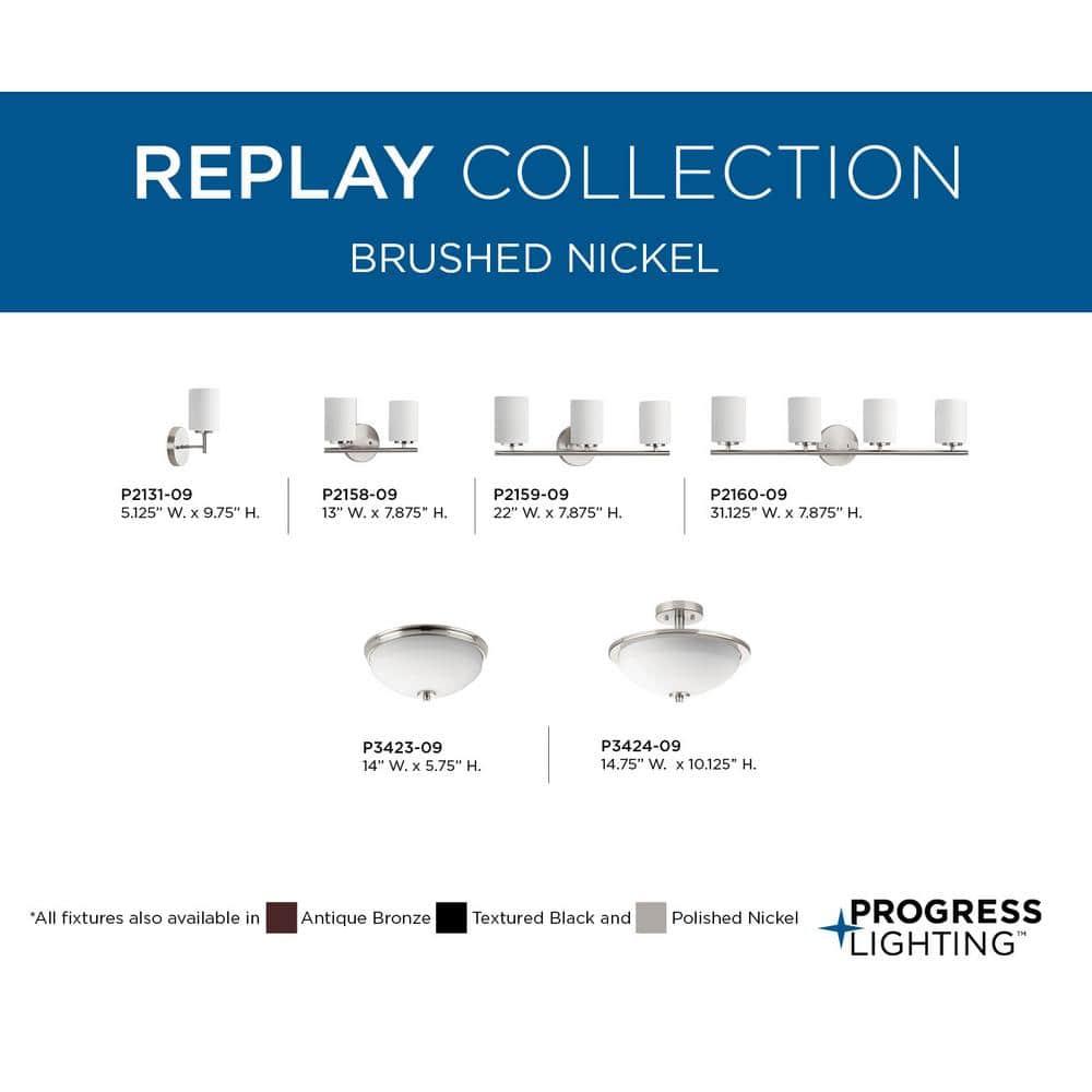 Progress Lighting Replay 2-Light Bath Vanity, Brushed Nickel, Porcelain Shade