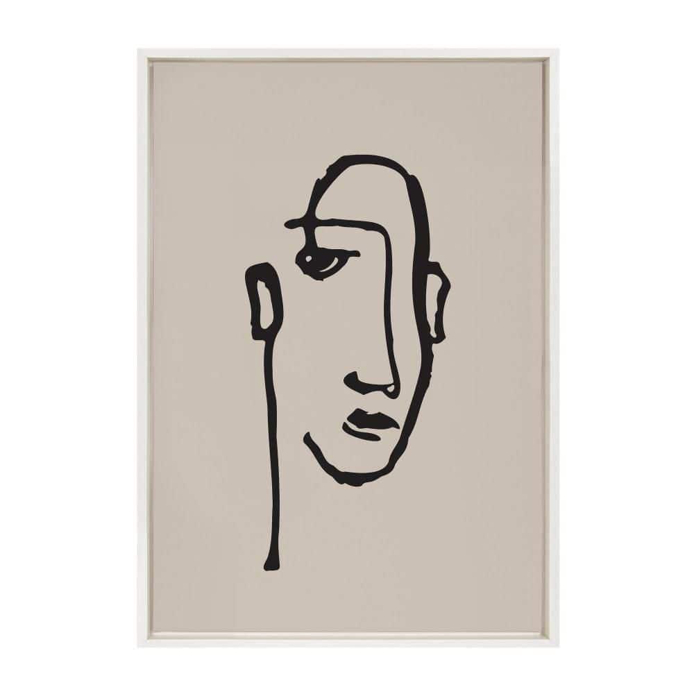 Kate and Laurel Sylvie Minimalist Neutral Line Art Drawing Face Framed Canvas Wall Art by The Creative Bunch Studio, 23x33 White, Modern Abstract Face Line Drawing Wall Decor