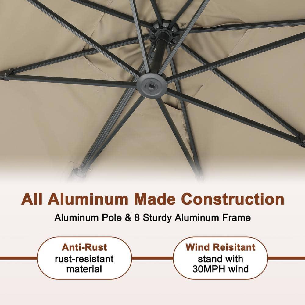 Mondawe 10x13 Ft Patio Cantilever Umbrella with Base and 360° Rotation Offset,Large Rectangular Outdoor Umbrella for Pool Deck, Tan