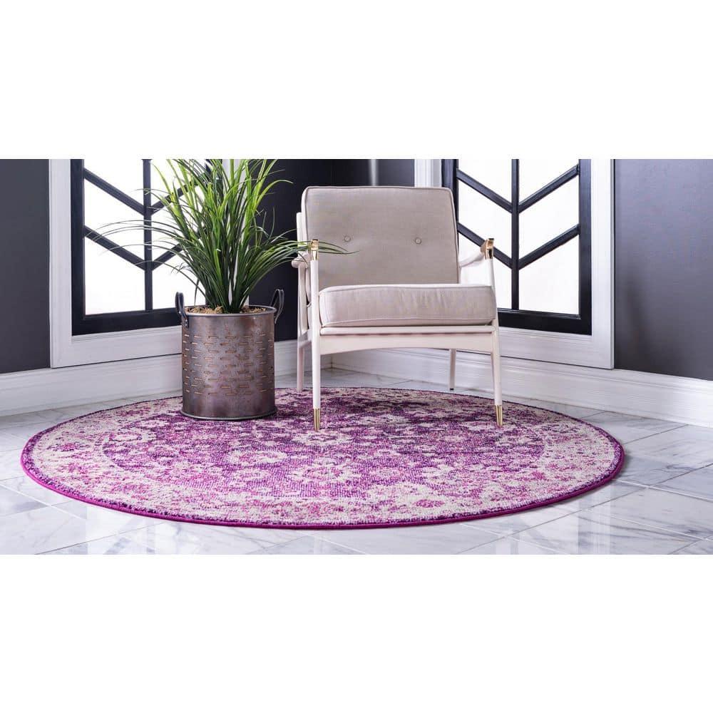 Unique Loom Penrose Collection Area Rug - Krystle (6' 1" Round Purple/Ivory)
