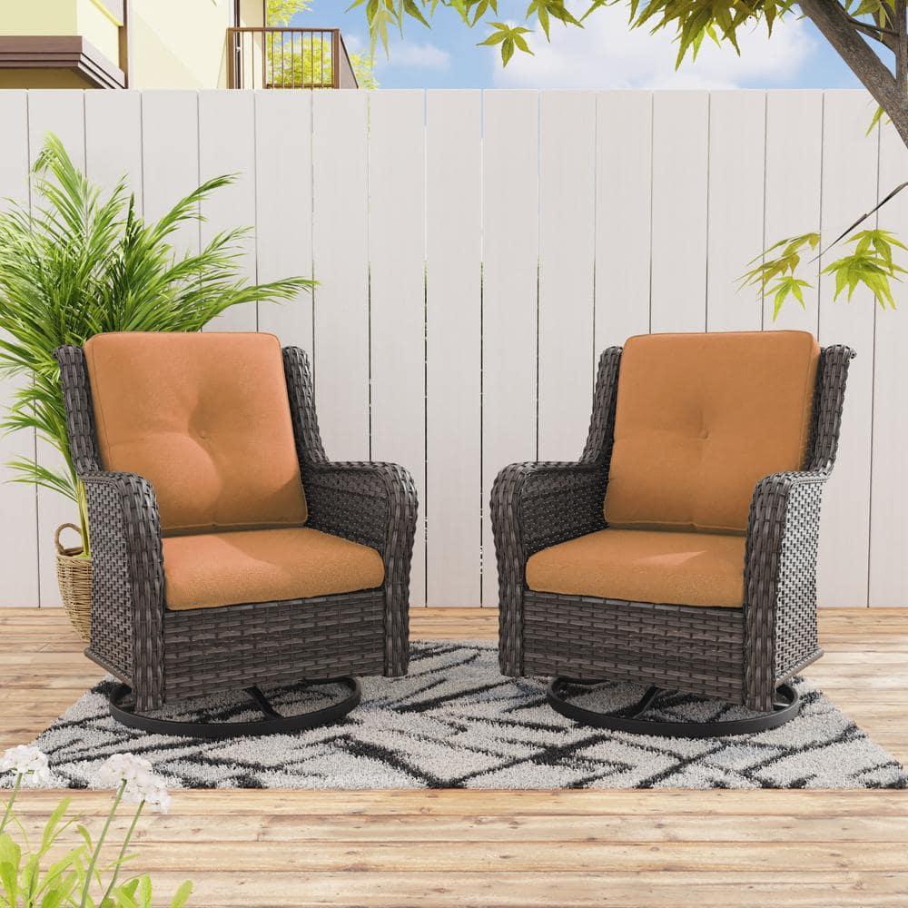 COZYWOR Swivel Wicker Patio Chair with Cushions (Set of 2)