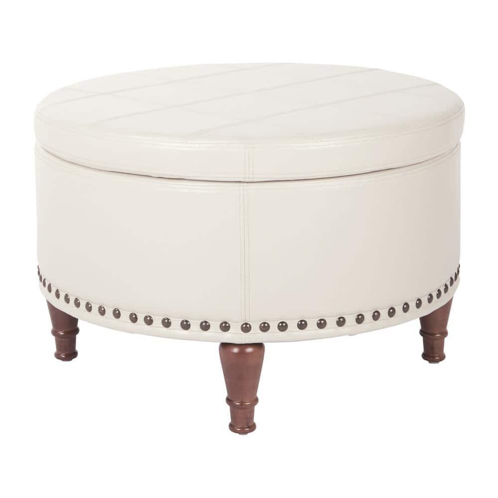 Alloway Storage Ottoman Cream - OSP Home Furnishings: Mid-Century Modern, Faux Leather, Wood Legs, Nailhead Trim