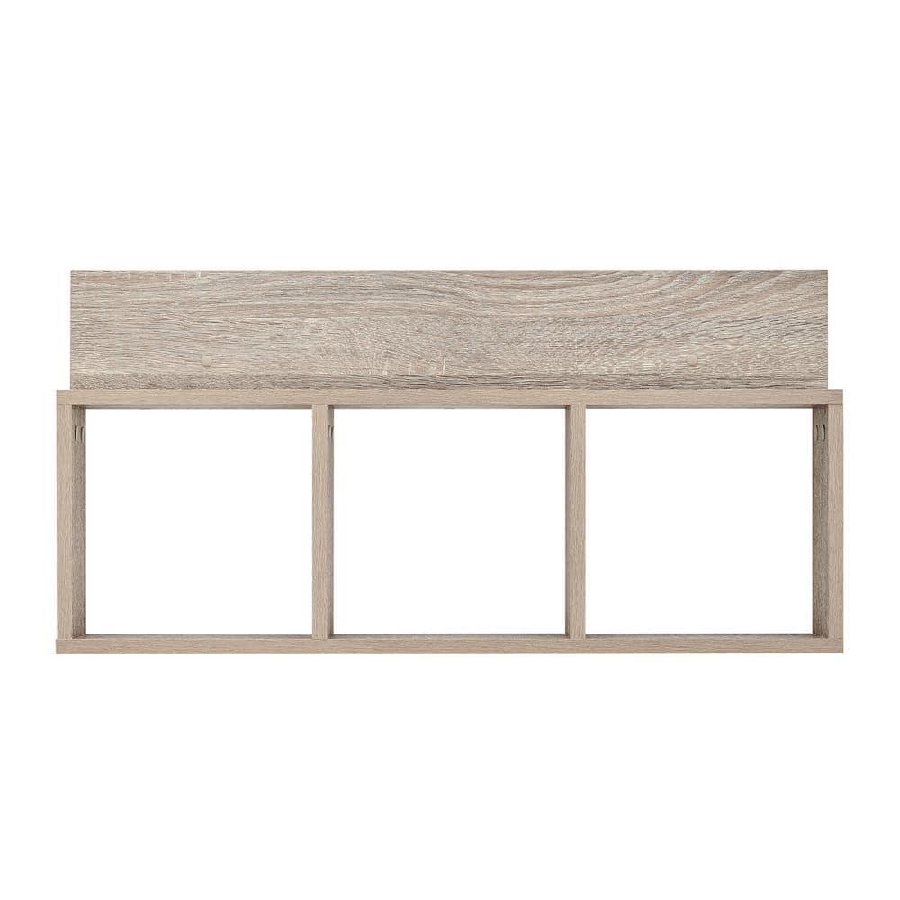 Danya B. 31.5" x 15.7" Modern 3 Cube Floating Wall Shelf with Display Ledge Weathered Oak: Laminated MDF, Iron Hardware
