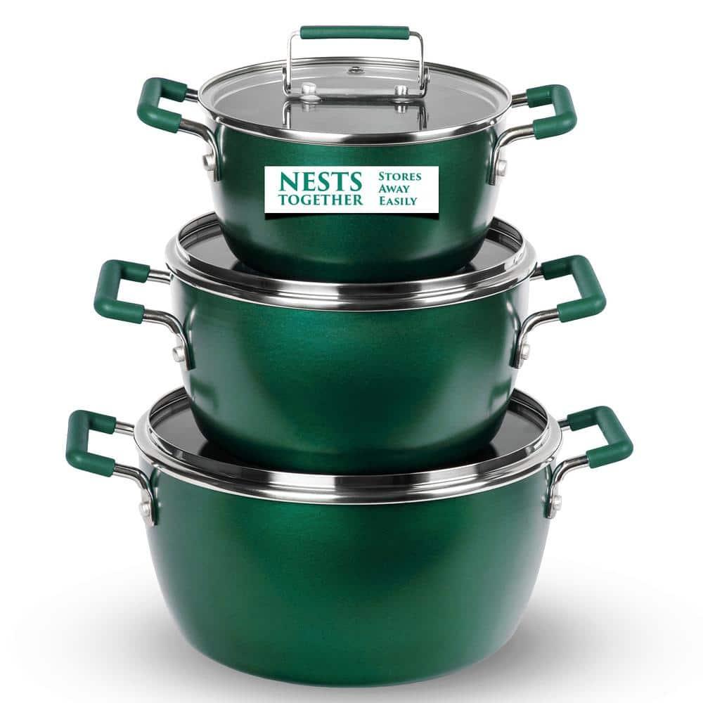 Granitestone 6 Piece Stackable Nonstick Nesting Pots with Lids, Dishwasher Safe