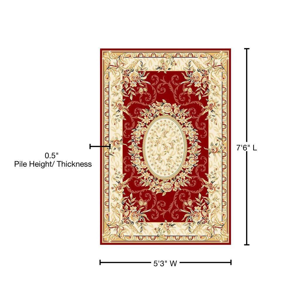 Lyndhurst LNH328 Power Loomed Area Rug - Red/Ivory - 5'3"x7'6" - Safavieh