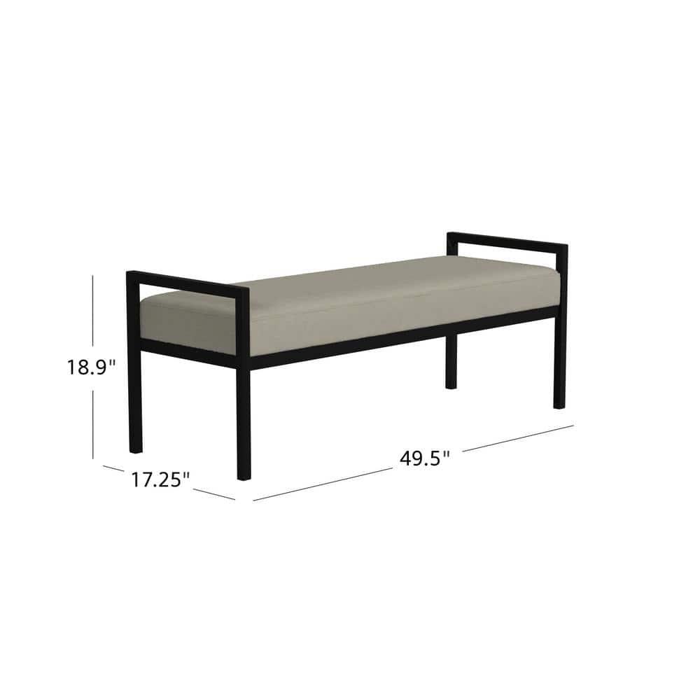 HomePop Moderno Metal y Terciopelo Bench, 49.5"Ancho x 17.25"Profundidad x 19"Alto, Gris/negro