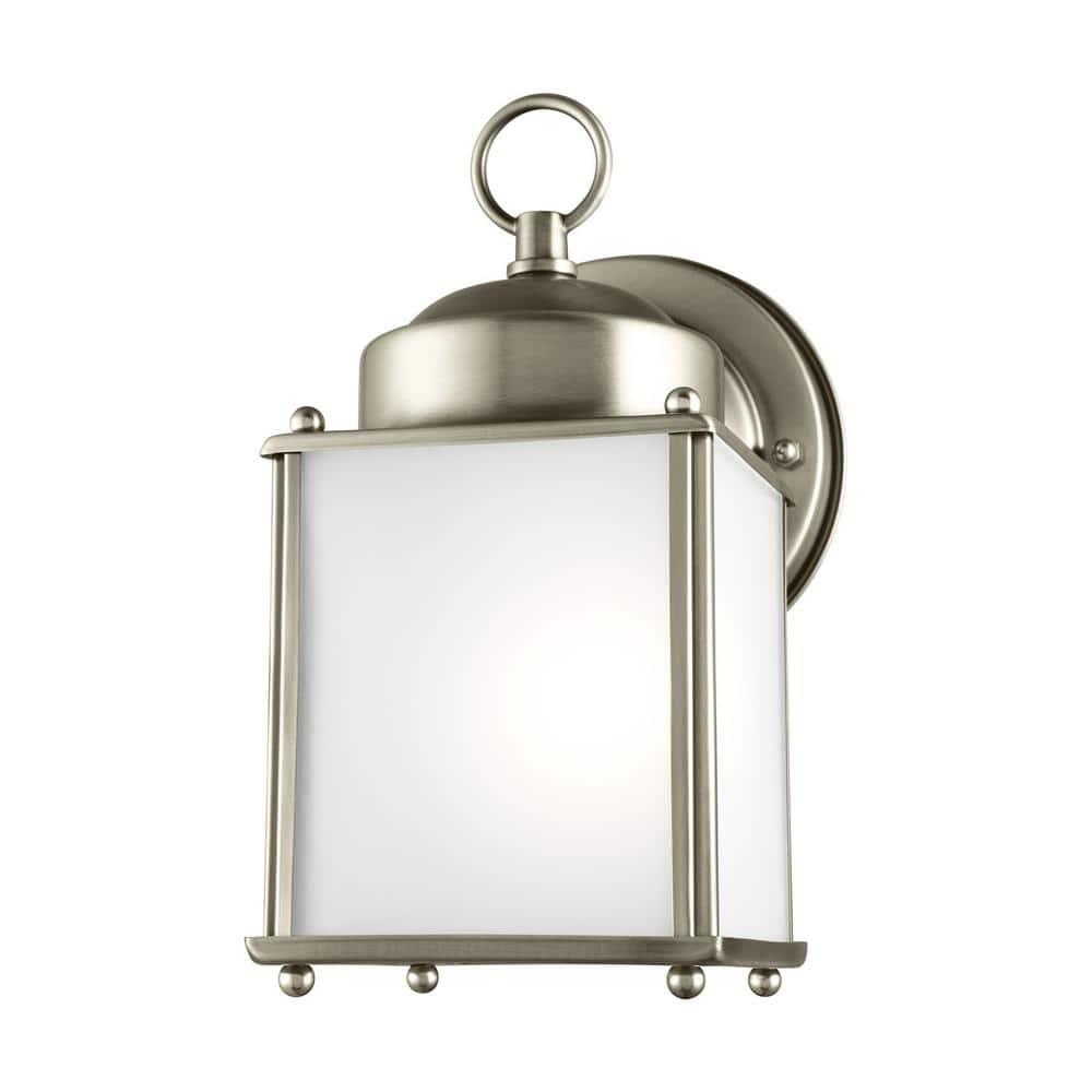 New Castle 1-Light Antique Brushed Nickel Outdoor 8.25 in. Wall Lantern Sconce
