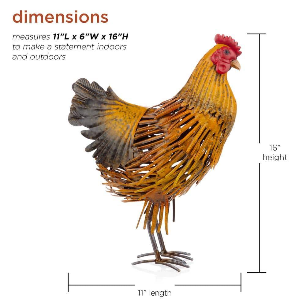 16" Indoor/Outdoor Metal Hen Decorative Garden Statue Golden Brown - Alpine Corporation: Iron Crafted Yard Art