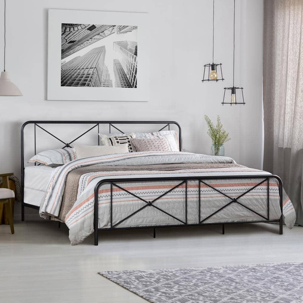 Hillsdale Furniture Williamsburg Geometric Design Metal King Bed, Black Sparkle