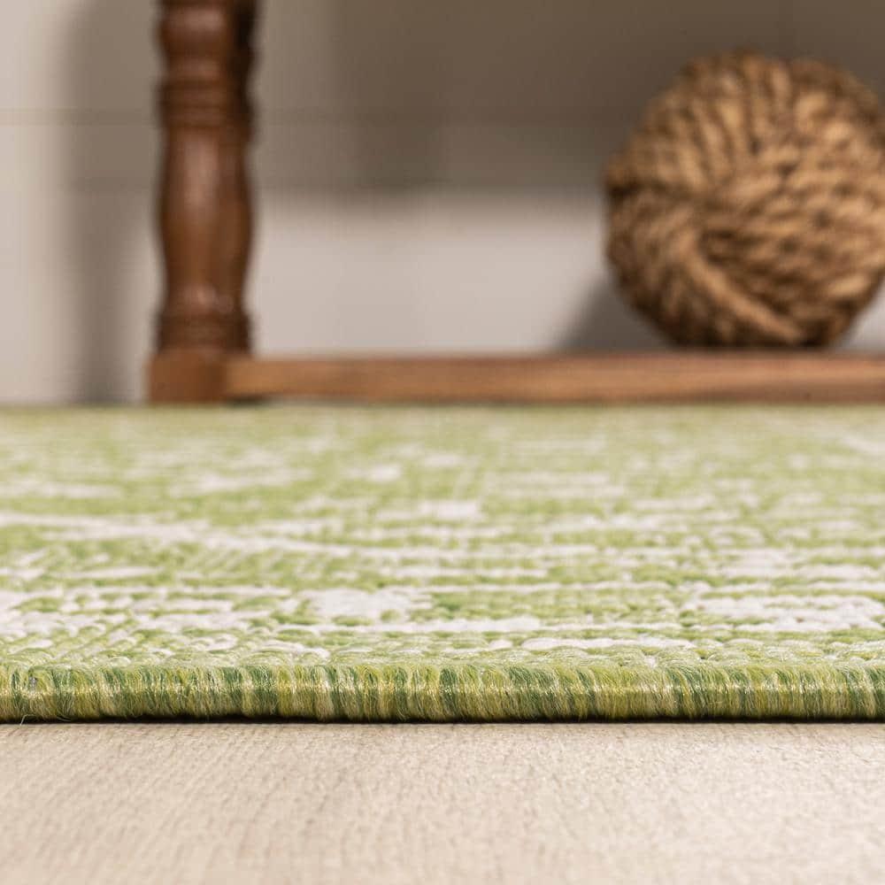 8' x 10' Malta Bohemian Styled Medallion Textured Weave Indoor/Outdoor Area Rug, Green/Cream - JONATHAN Y
