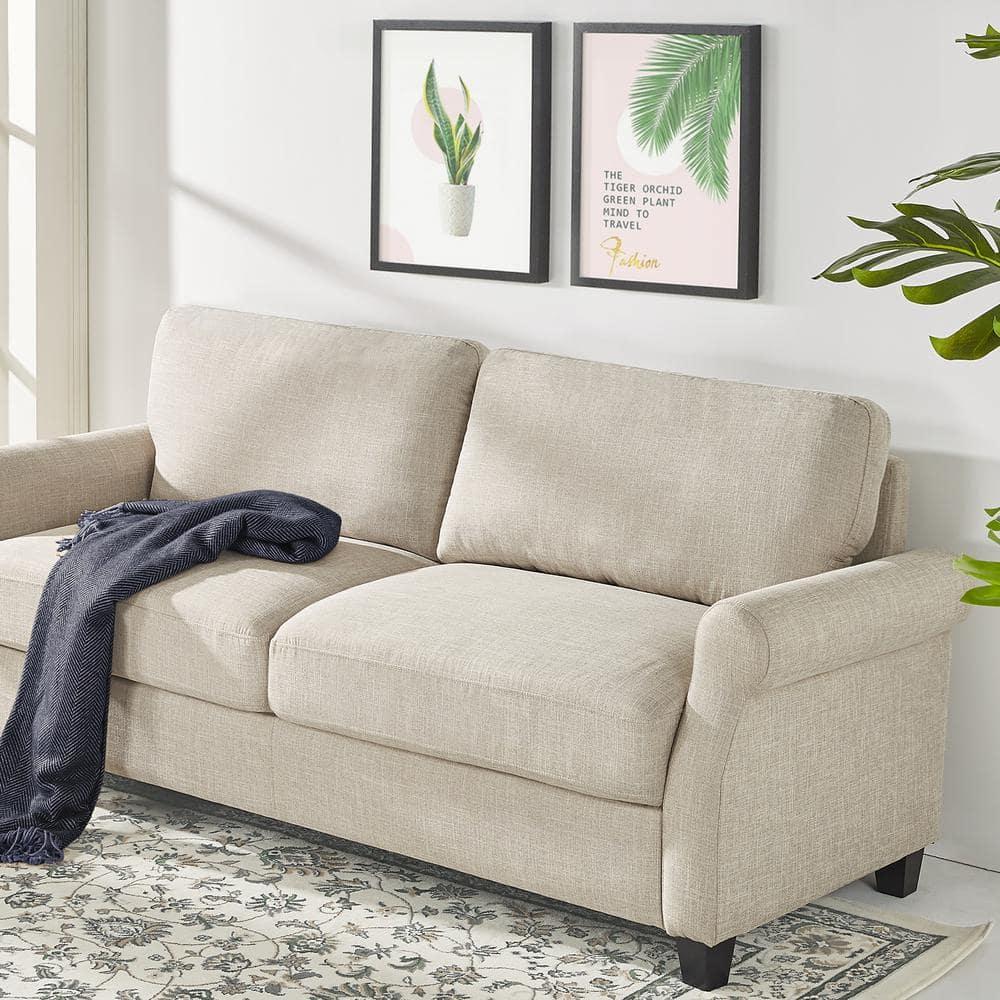 78" Josh Sofa Beige - Zinus: Easy-to-Clean, Woven Fabric, Seats Three, Tool-Free Assembly