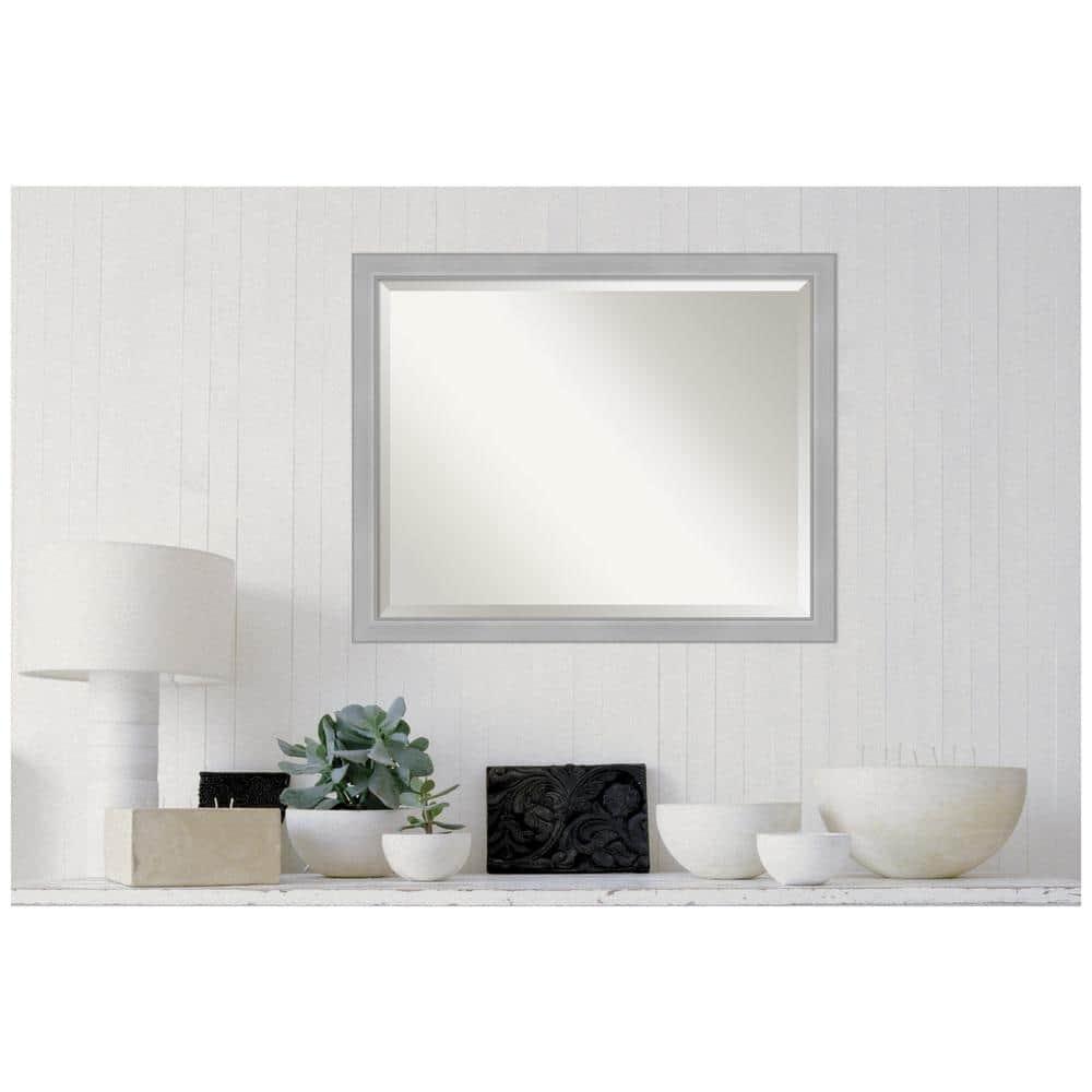 31" x 25" Vista Brushed Nickel Wall Mount Mirror for Bathroom - Amanti Art: Includes Beveled Glass