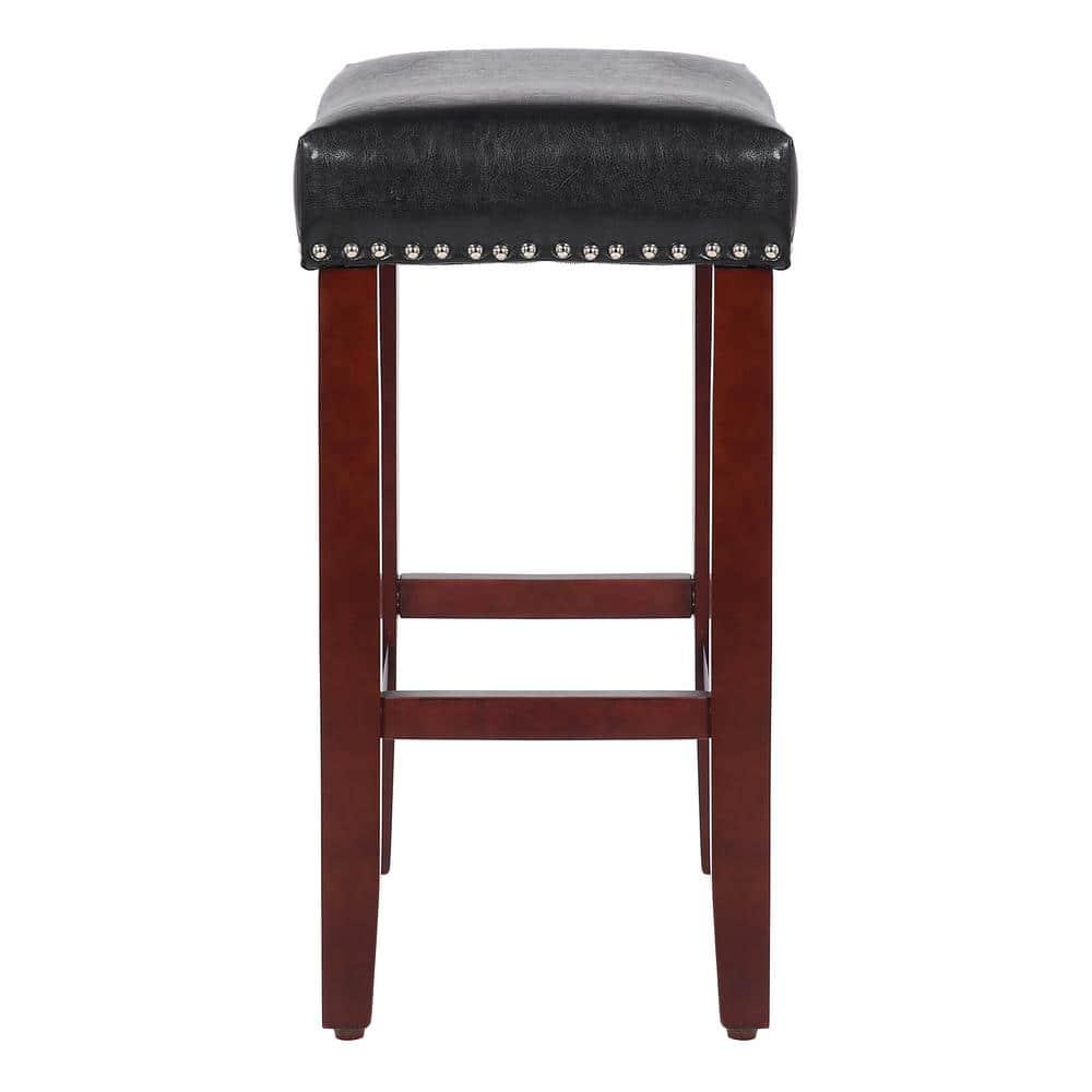 Polytrends Jameson Upholstered Polyester Cherry 24 Inch Counter Stool Cherry/Black Wood Wood Footrest Leather Modern & Contemporary
