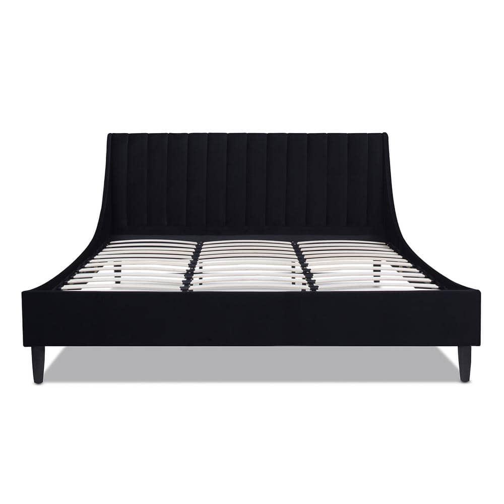 Aspen Vertical Tufted Headboard Platform Bed Set King Anthracite Black Velvet