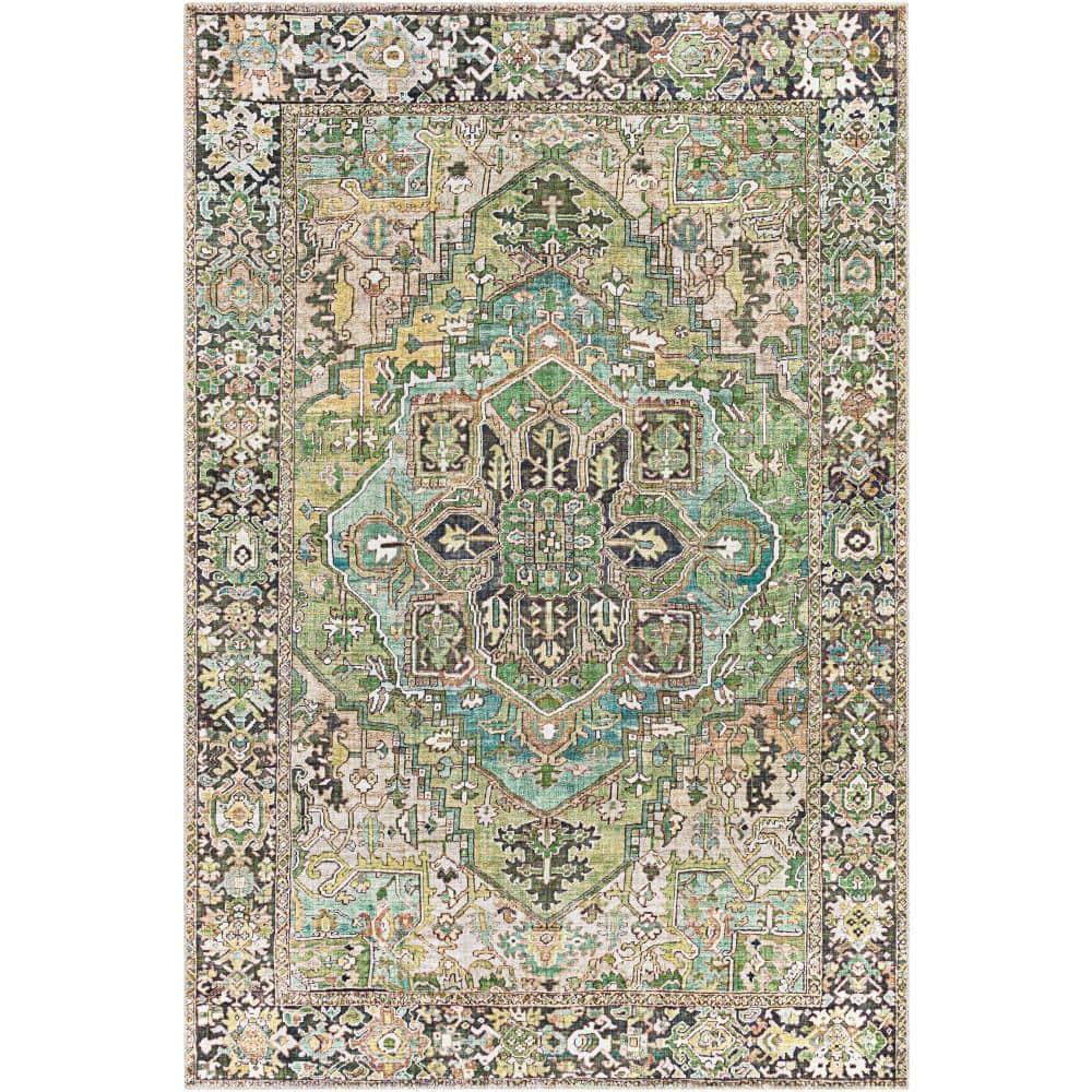 Livabliss Iris Vintage Medallion Area Rug,5' x 7'6",Green