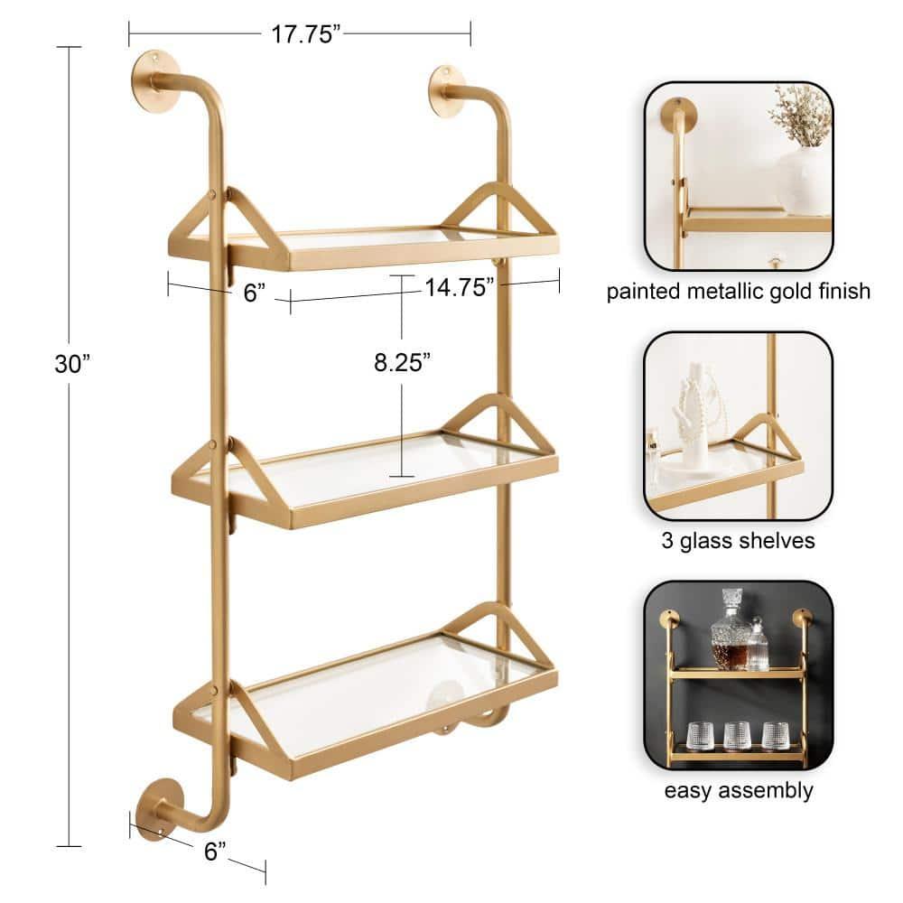 Kate & Laurel All Things Decor 18"x30" Marit Three-Tier Wall Shelf Gold