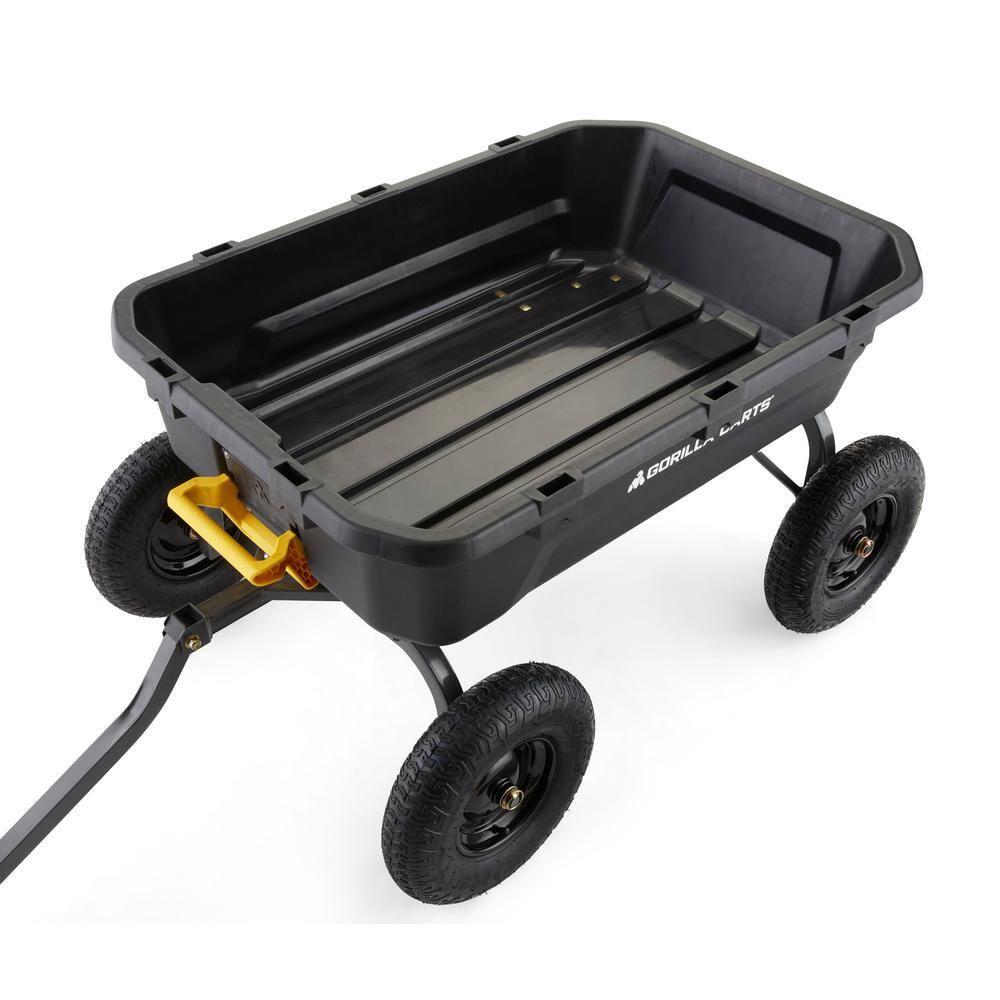 Gorilla Carts Heavy Duty 12 Cubic Foot Poly Yard Dump Cart, Garden Wheelbarrow Wagon with Pneumatic Flat Free Tires for Outdoor Lawn Utility, Black