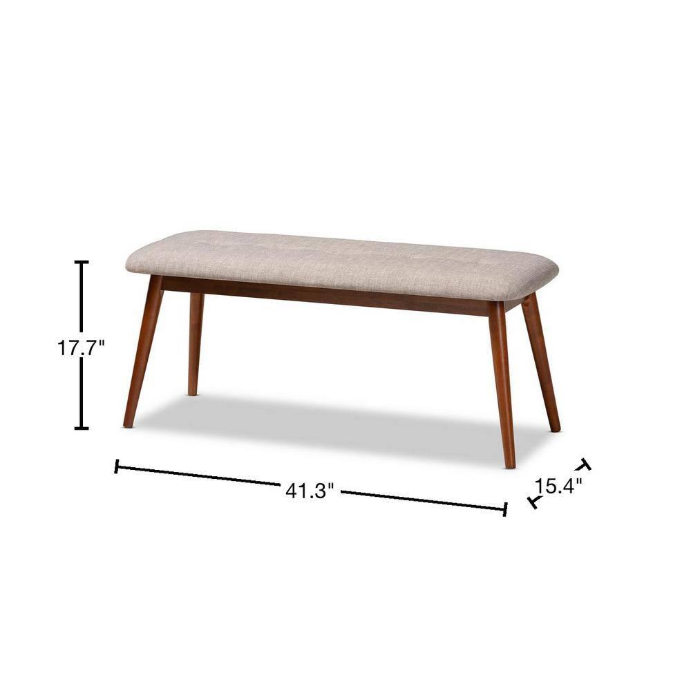 Flora II Mid-Century Modern Light Grey Fabric Upholstered Medium Oak Finished Wood Dining Bench