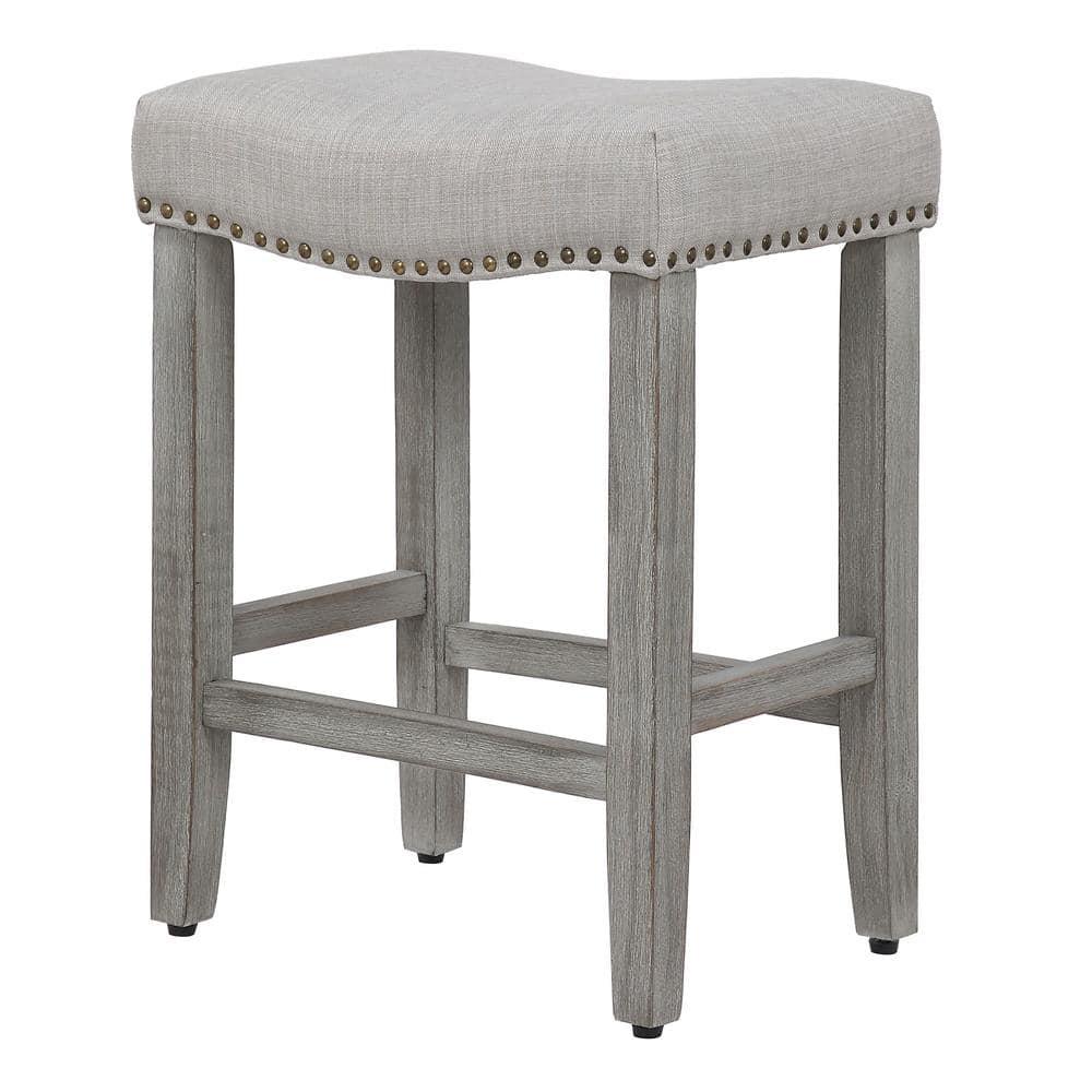 Polytrends Jameson Upholstered Polyester 24" Counter Stool - Gray Legs/ Saddle Seat Antique Gray/Gray Wood Polyester Fabric 250lbs