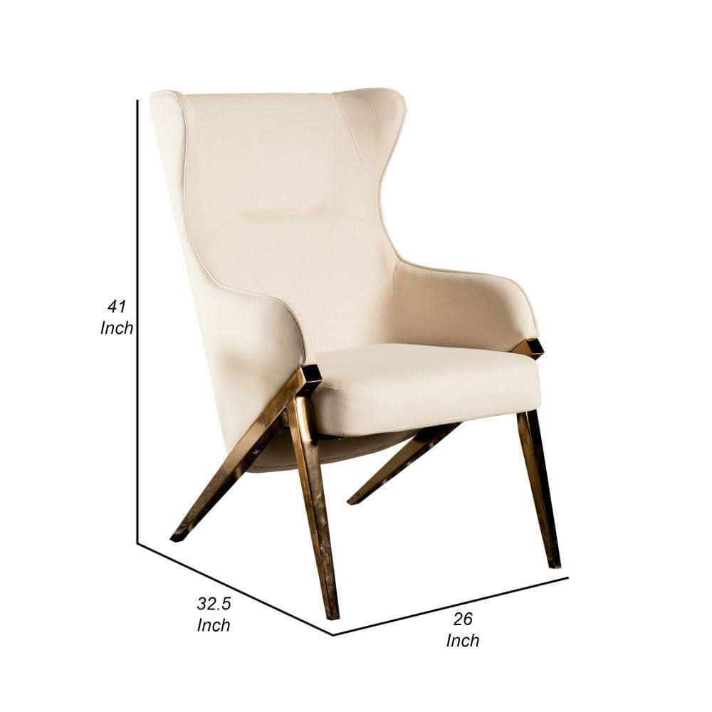 Arlo 33 Inch Accent Chair Contoured Wingback Beige Vegan Leather - Saltoro Sherpi