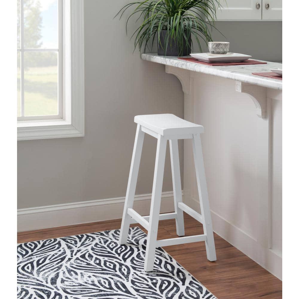 Linon Beamon 29" Sturdy Wood Backless Saddle Seat Counter Stool in Pure White