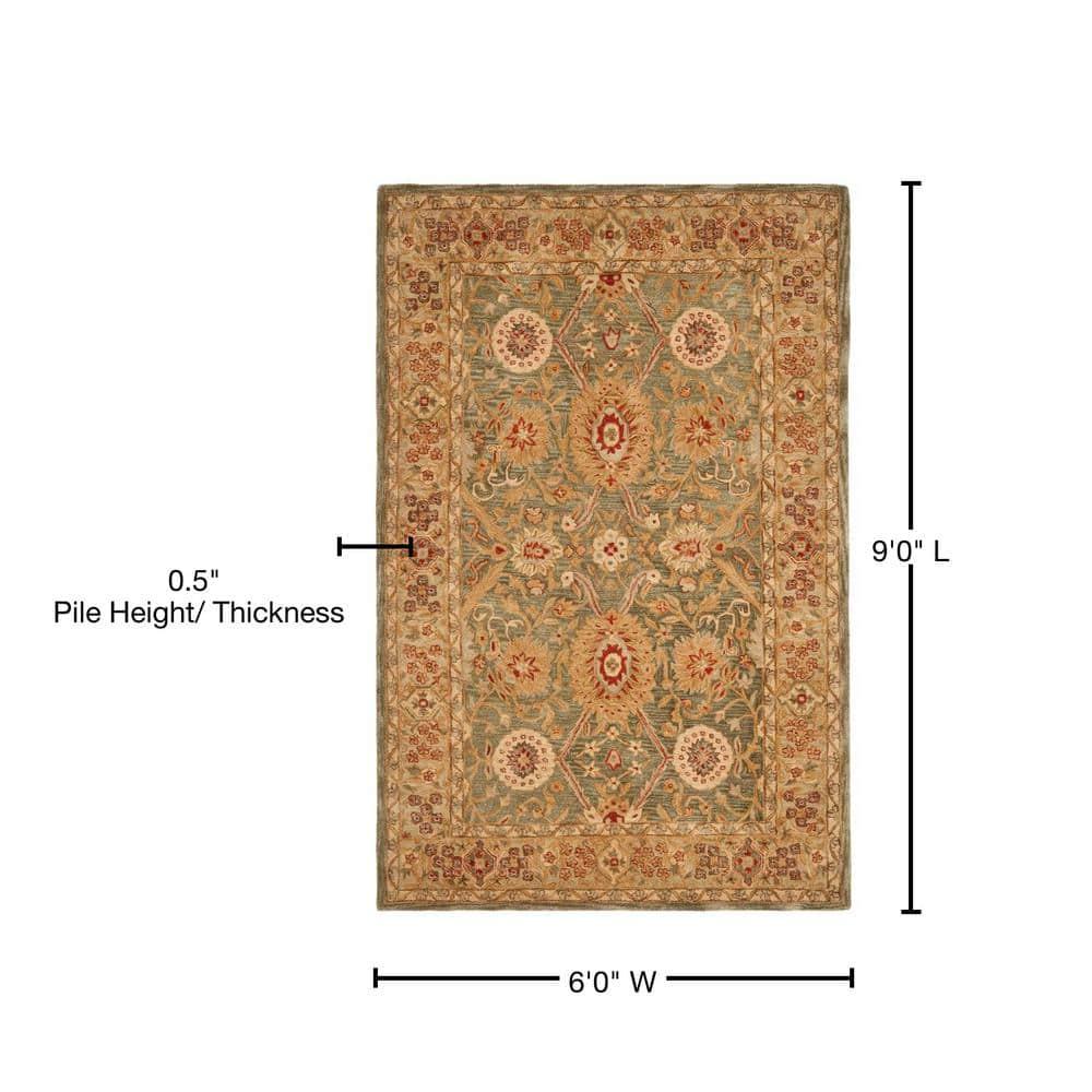 SAFAVIEH Anatolia Trinity Traditional Wool Area Rug, Sage/Ivory, 6' x 9'