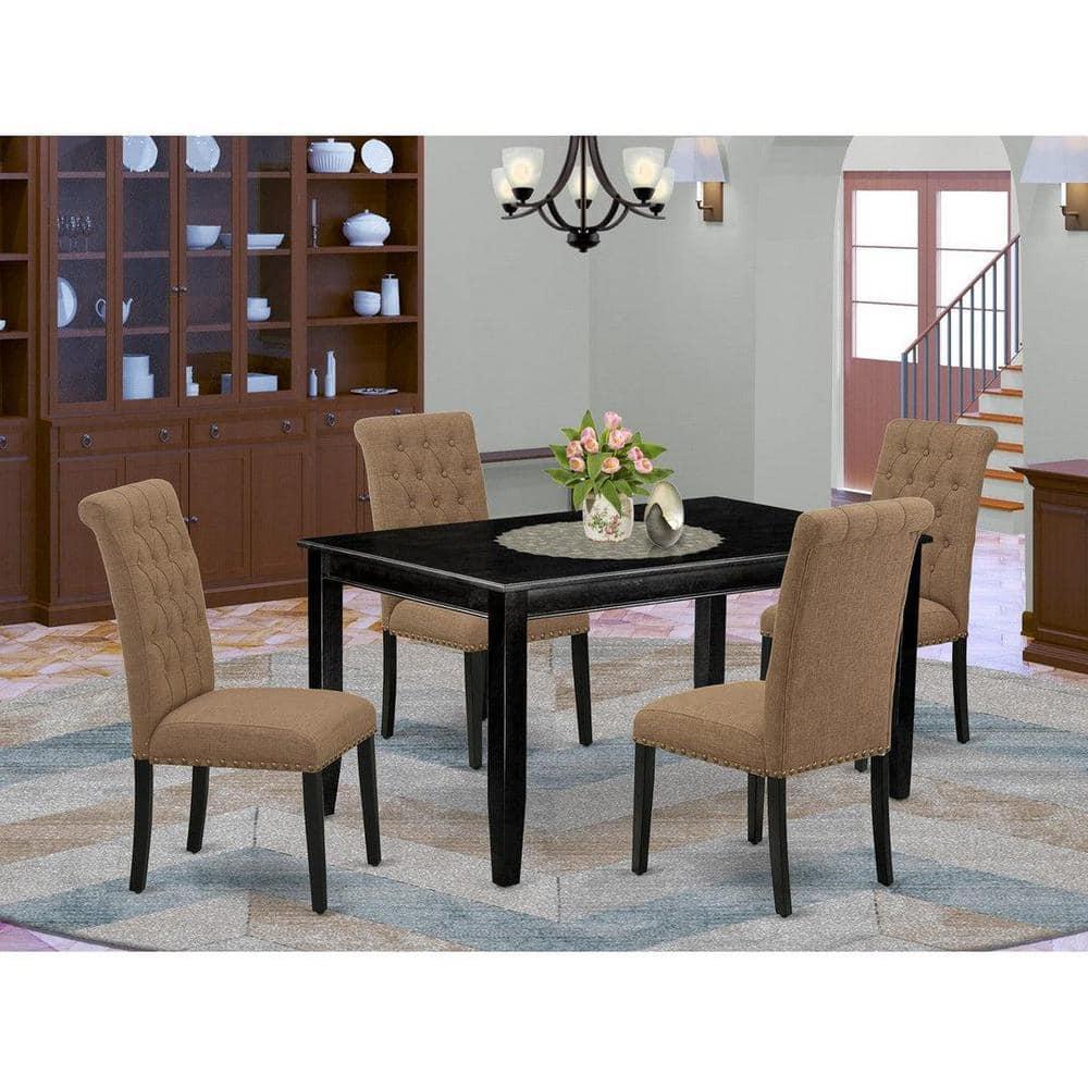 Black Linen Upholstered Dining Set with 4 Chairs