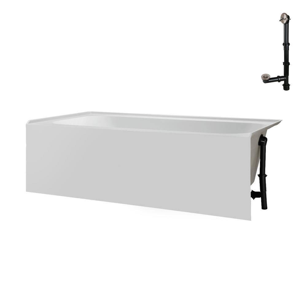 Streamline 60 in. x 30 in. Acrylic Right-Hand Drain Alcove Bathtub in Glossy White With External Drain
