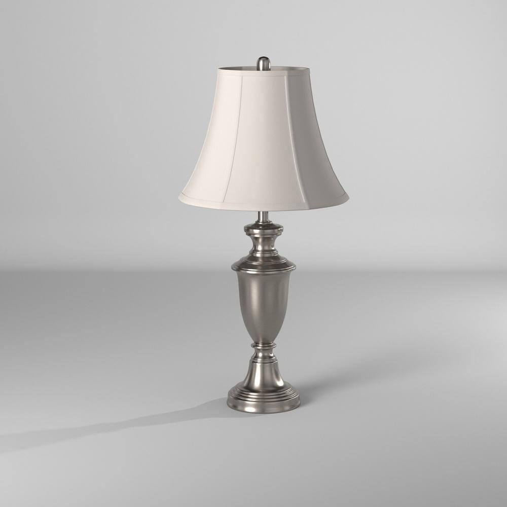 Table Lamp - Brushed Steel Finish - White Softback Silk Fabric Shade - Set of 2