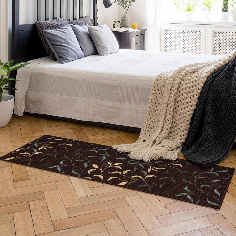 Ottohome Non-Slip Leaves Area Rug For Living Room, Hallway Runner, Entryway Rug, Brown