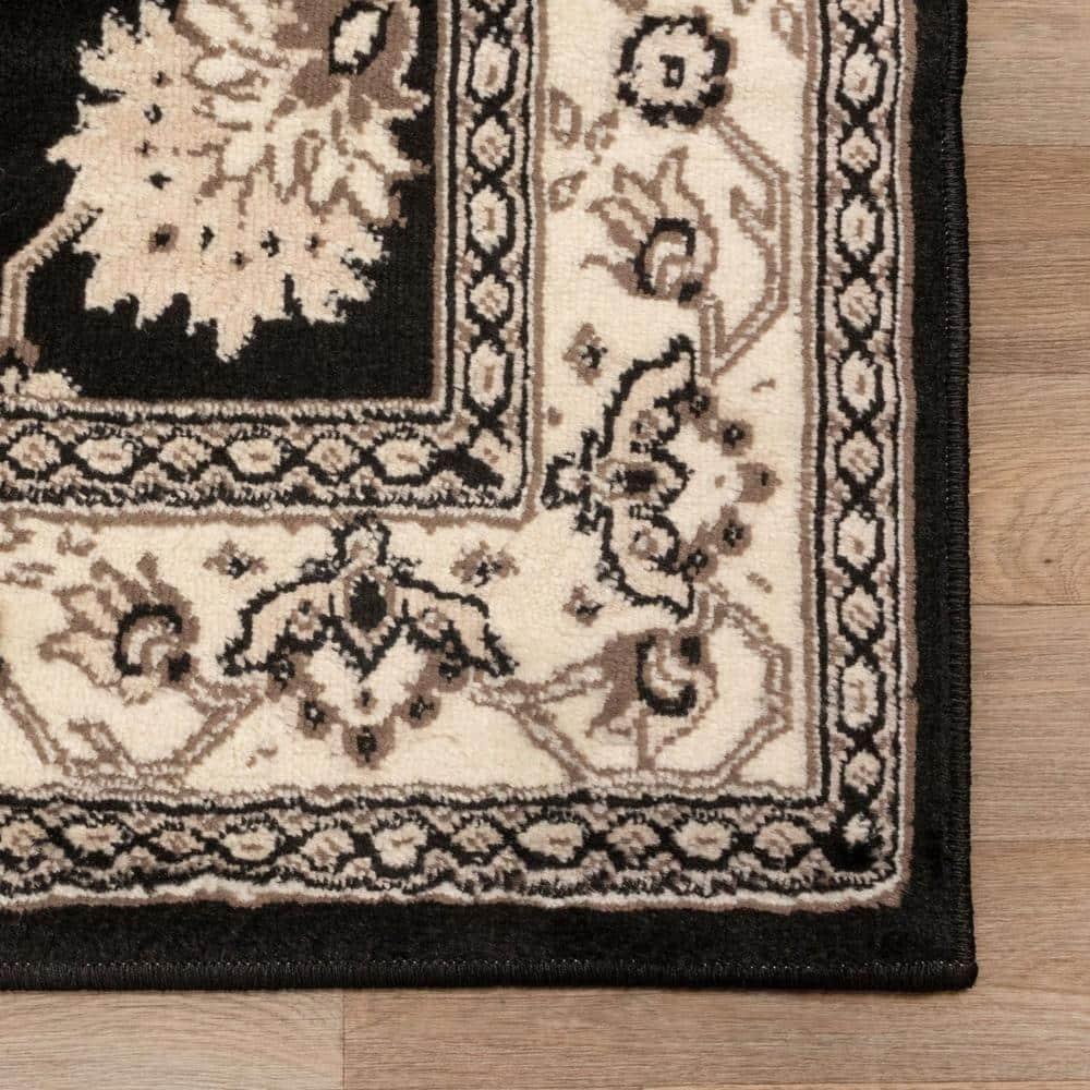 Traditional Floral Indoor Hallway Entryway Runner Rug, 8' x 10', Black - Blue Nile Mills