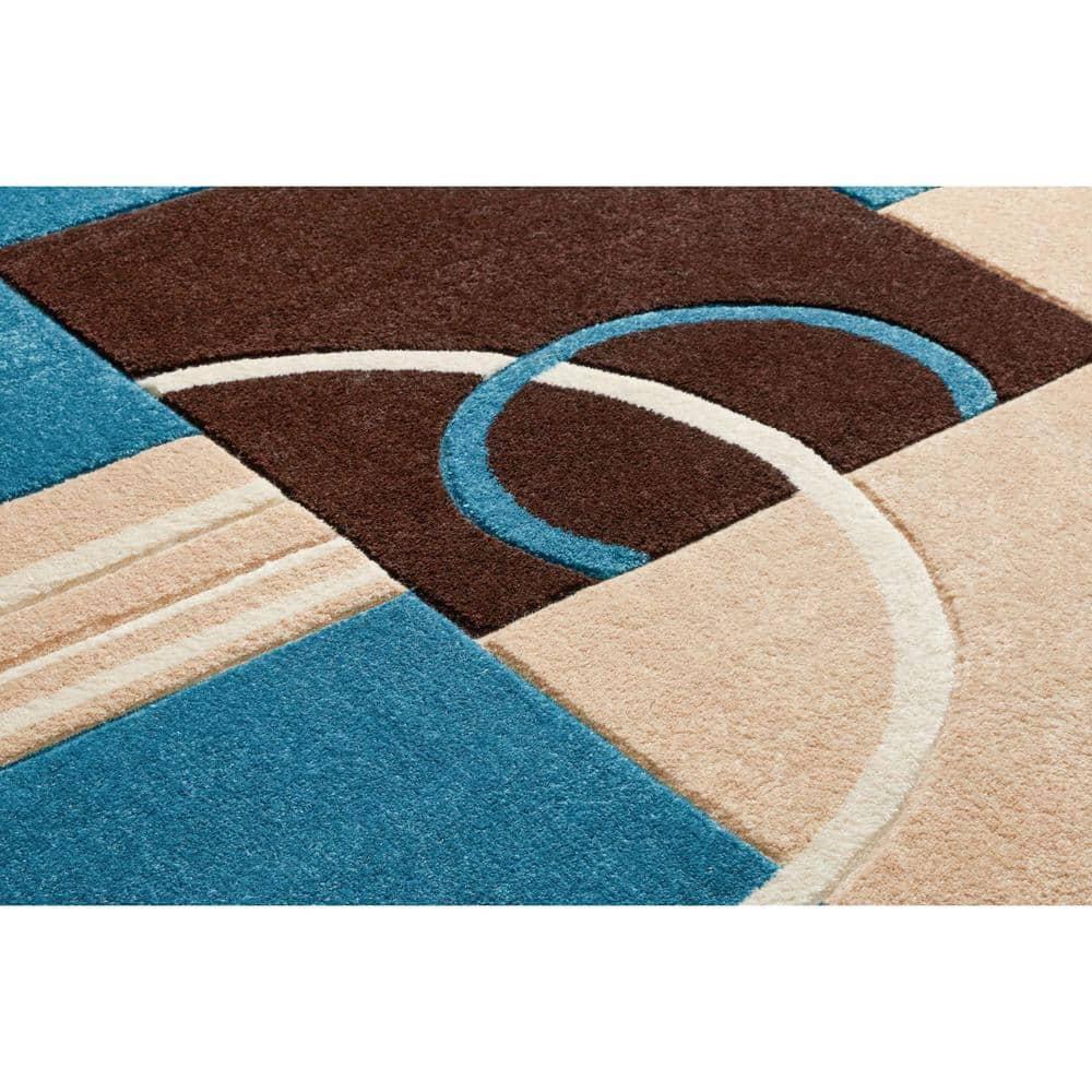 Echo Shapes Circles Modern Geometric Comfy Casual Hand Carved Abstract Contemporary Thick Soft 5'3" Round Blue Area Rug