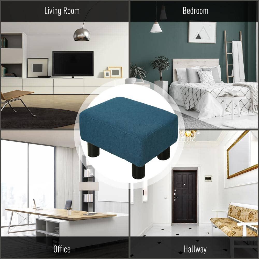 HOMCOM 16” Cube Modern Linen Fabric Pouf Footrest Ottoman - Dark Blue