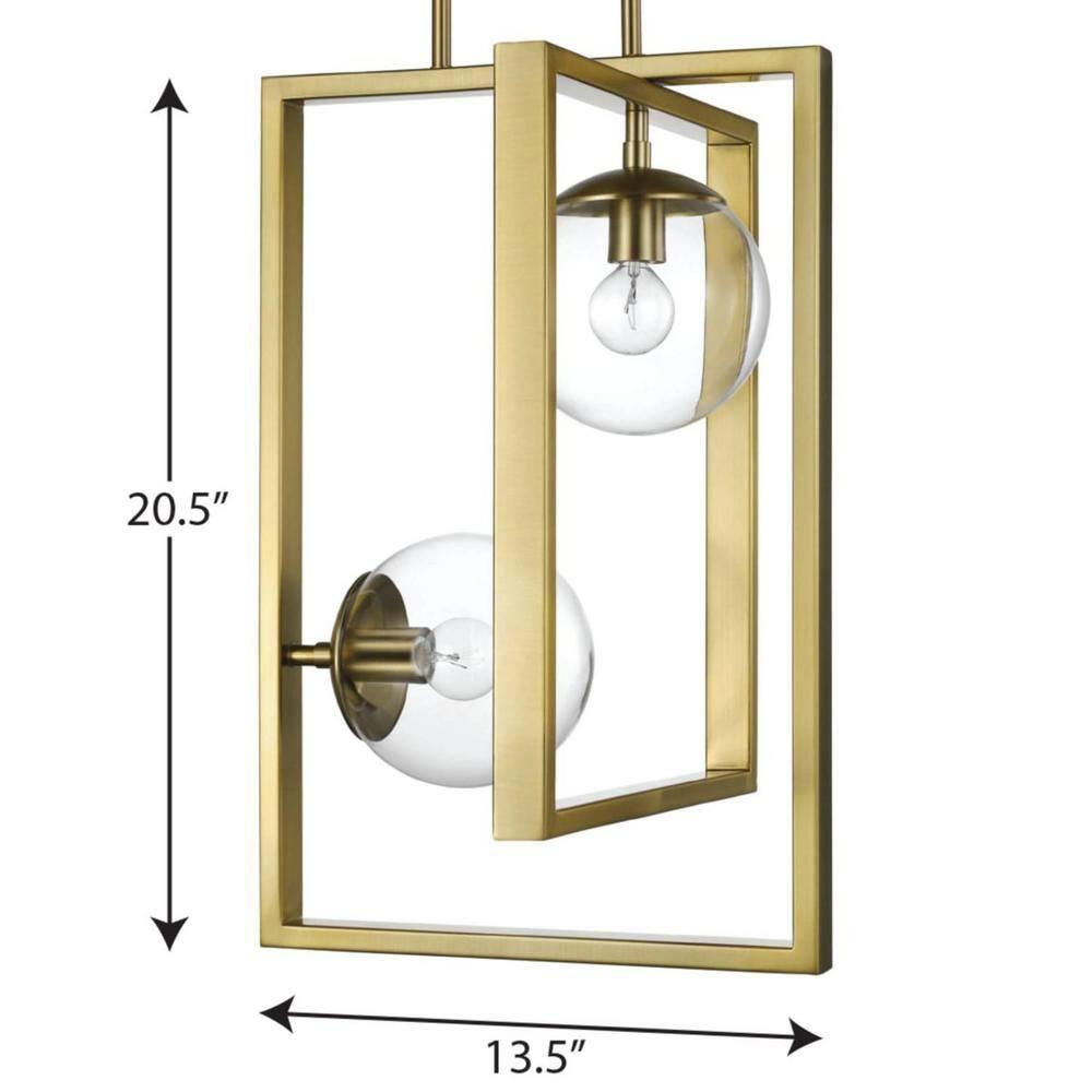 Progress Lighting Atwell 2-Light Pendant, Brushed Bronze, Clear Globe Shades