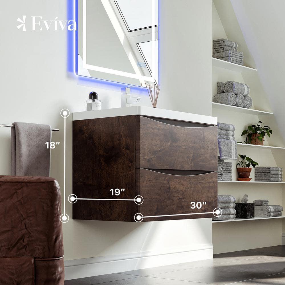 Eviva Smile 30" Rosewood Modern Bathroom Vanity Set with Integrated White Acrylic Sink