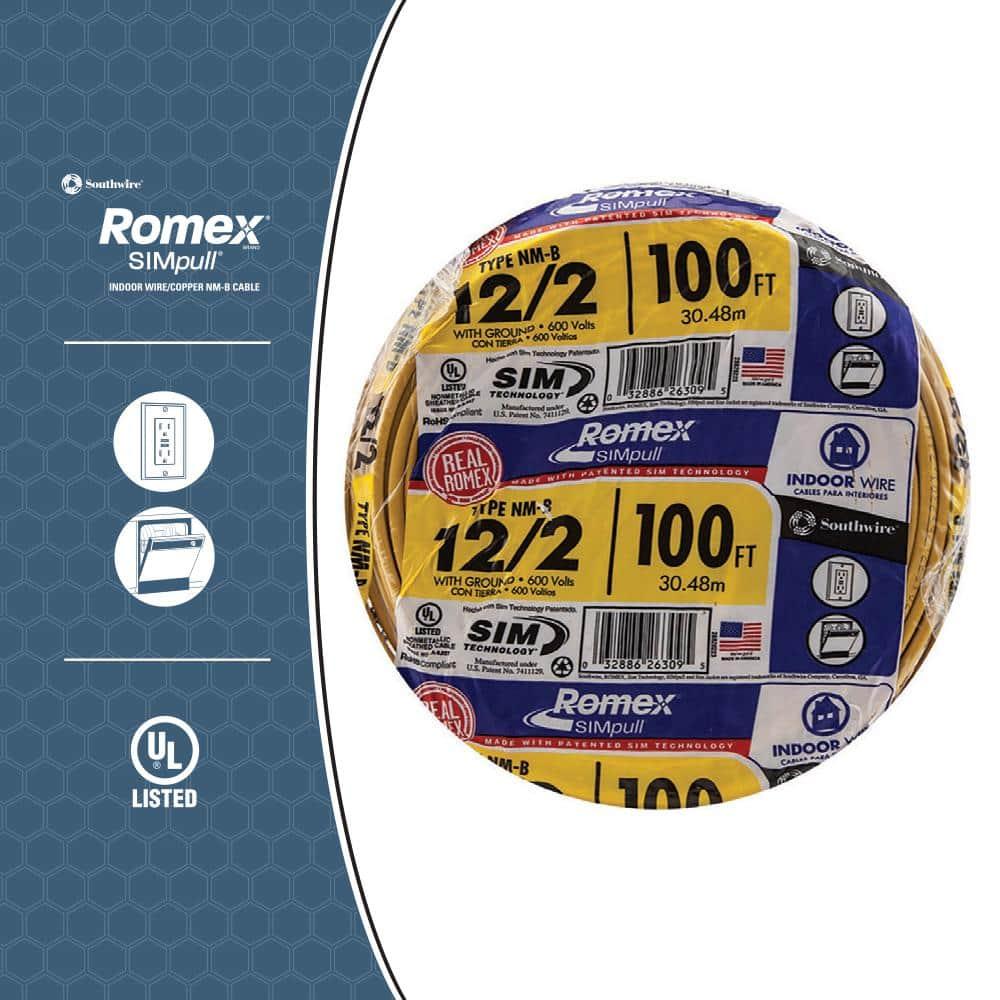 Southwire 28828228 Non-Metallic Building Wire, 12/2-Nmwg, 100', Yellow